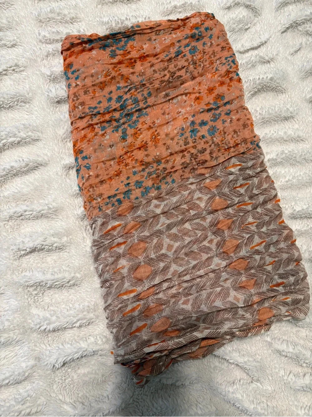 Orange Floral Crinkled Scarf - Home Accents